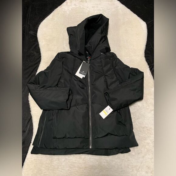 New Andrew Marc Womens Black‎ Full Zip Hooded Jacket Size Medium Water Resistant - Picture 1 of 11
